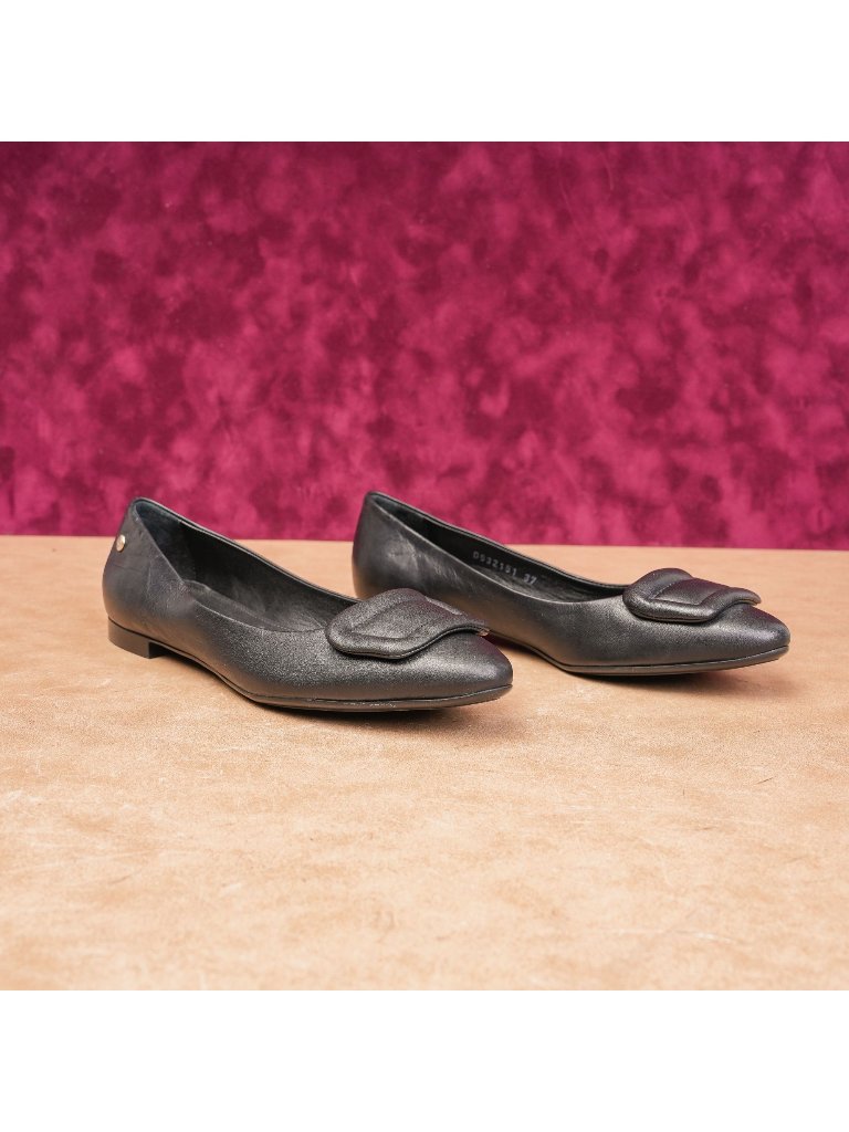 Agl Women Black Leather Pointy Toe Fashion Ballet Flats Sz 6.5us Eur37